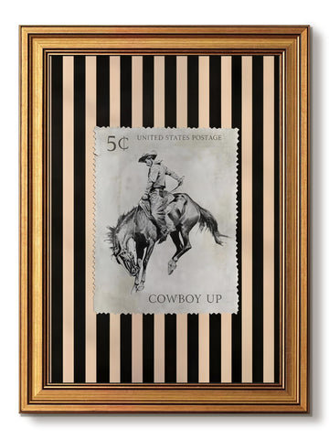 Vintage Gold Framed Western Wall Art, Southwest Cowboy Pictures Wall Decor, Western Rodeo Stamp Canvas Prints