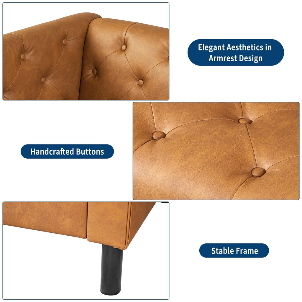 81" Leather Couch, Cognac Tan