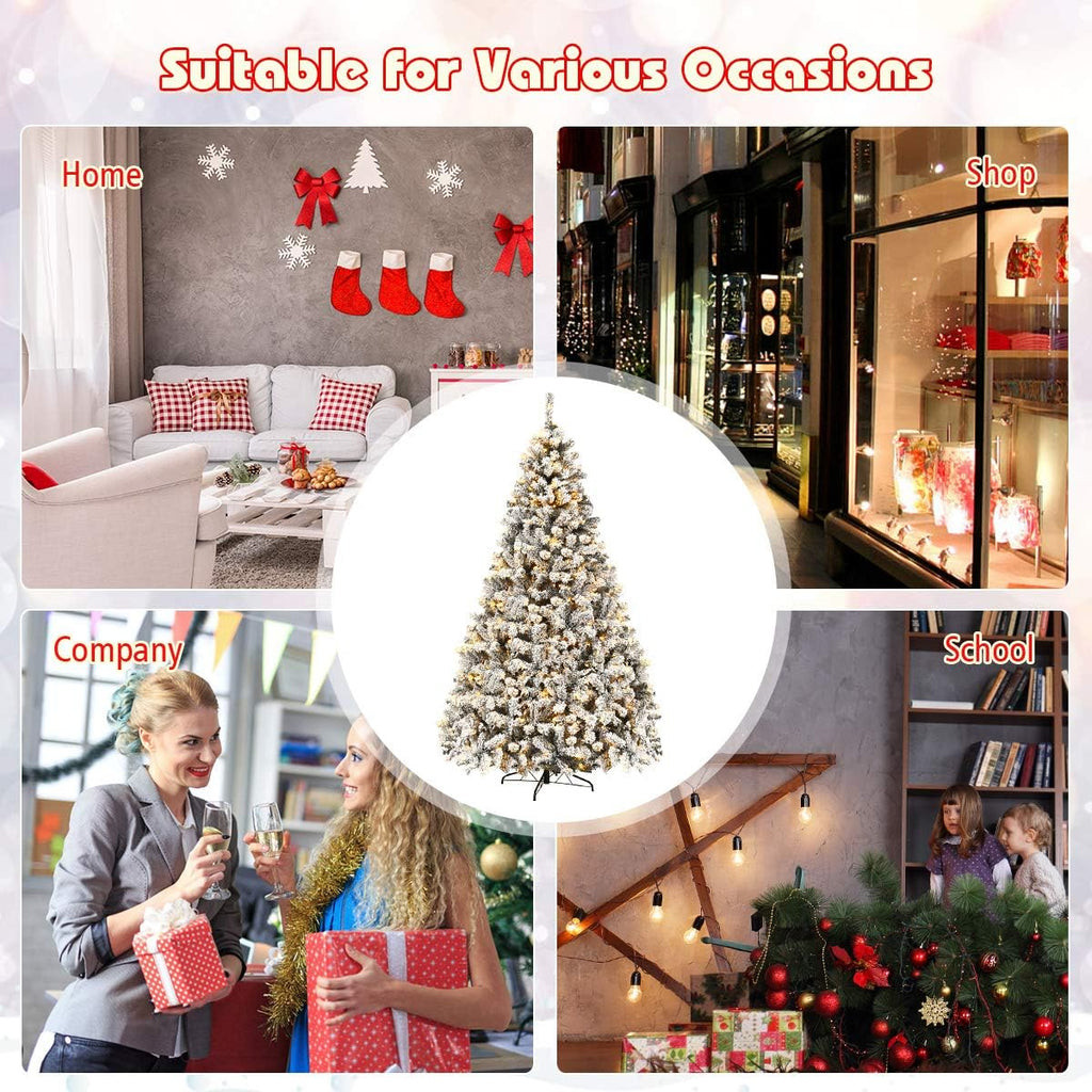 Pre-Lit Christmas Tree, Snow Flocked Hinged Xmas Tree