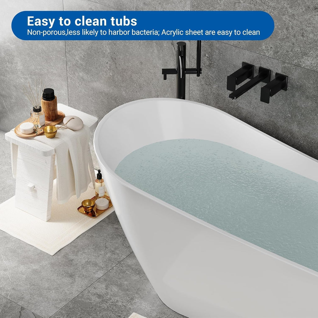 67" Freestanding Bathtub, Black Exterior White Interior Acrylic Stand Alone Soaking Tub, Modern Oval Bath with