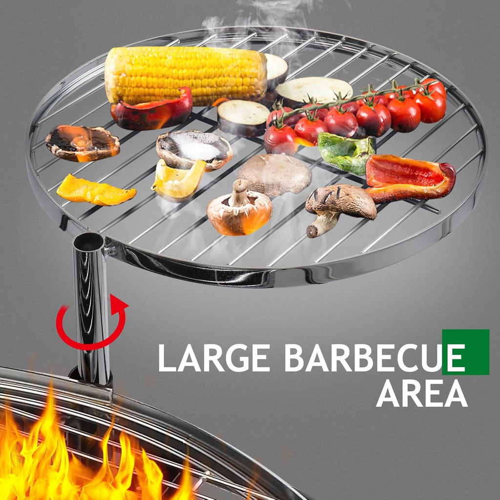 33 Inch Outdoor Fire Pit with 2 Grills, Wood Burning Firepit with Swivel Cooking Grate, Removable Swivel Grill