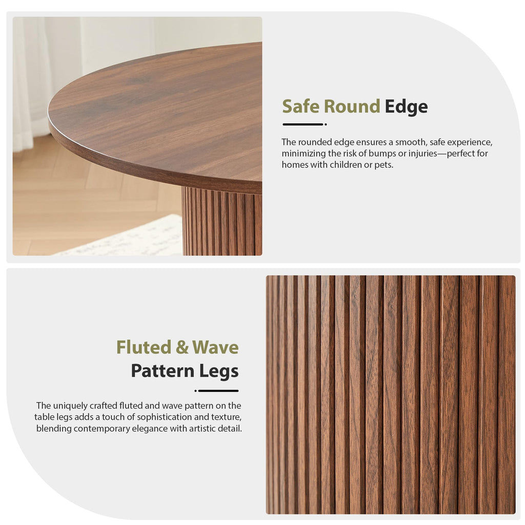 31.5" Round Dining Table for 2-4, Modern Farmhouse Kitchen Table with 2-Tier Storage Shelf, Small Wooden Circle