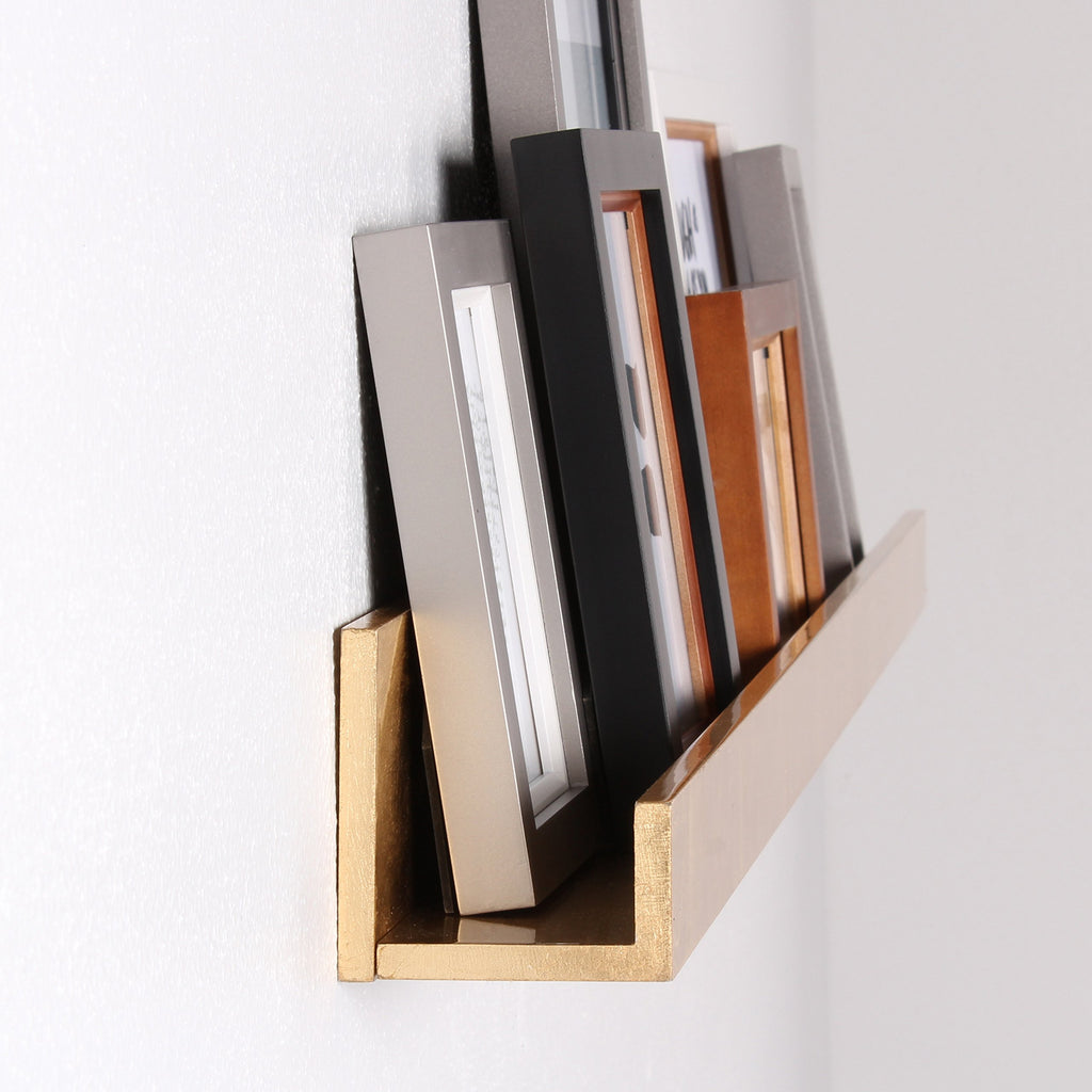 Levie Modern Floating Wall Shelf Picture Frame Holder Ledge, Gold