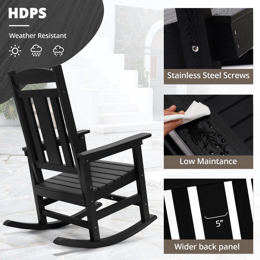 Outdoor Rocking Chairs Set, 3-Piece, HDPS Poly Porch Rockers with Table, Plastic Weather Resistant Rocking Chair Set