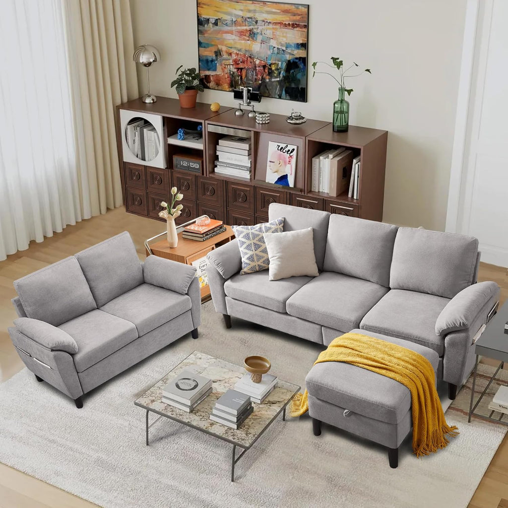 Convertible Sectional Sofa Set, Modern L Shaped 3 Seat Sofa with Reversible Chaise and Love Seat Sofa