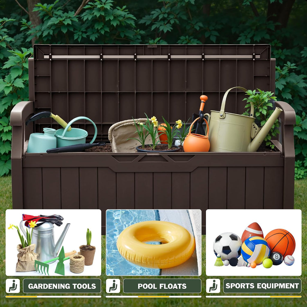 80 Gallon Storage Bench, Deck Box with Seat Waterproof All-Weather | Lockable Heavy-Duty Chest Box with Seating Bench