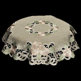 Embroidered Table Topper Gold Daisy Fleur Latte Small Tablecloth Doily (33 Inch Round)