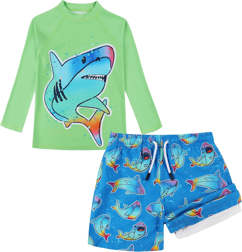 Toddler Boys Rash Guard Sets,Swim Trunks with Compression Liner,Swim Shirt Sets
