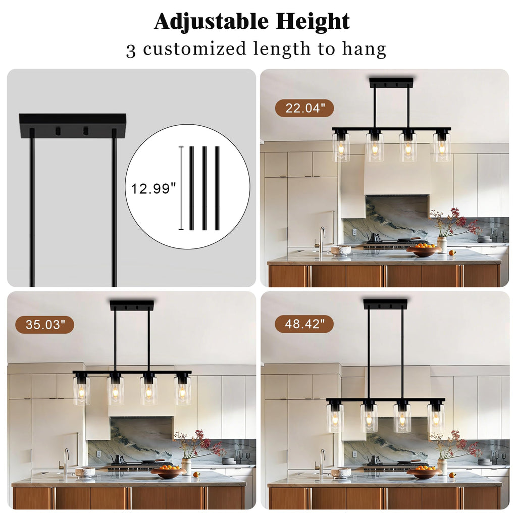 Island Lights,4-Light Black Kitchen Island Lighting Chandeliers Over Table, Modern Dining Room Light Fixture