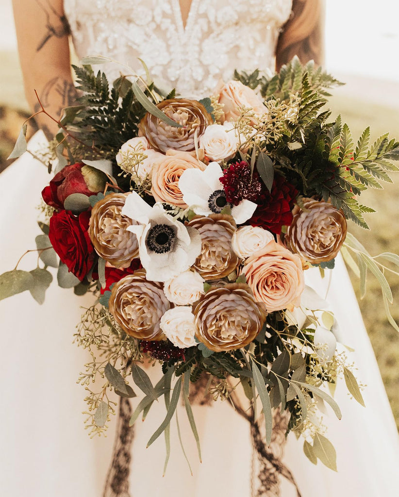 10pcs Coffee Peonies Artificial Real Touch Silk Peonies with Stems Real Look Fake Peony Wedding Hotel Office Party