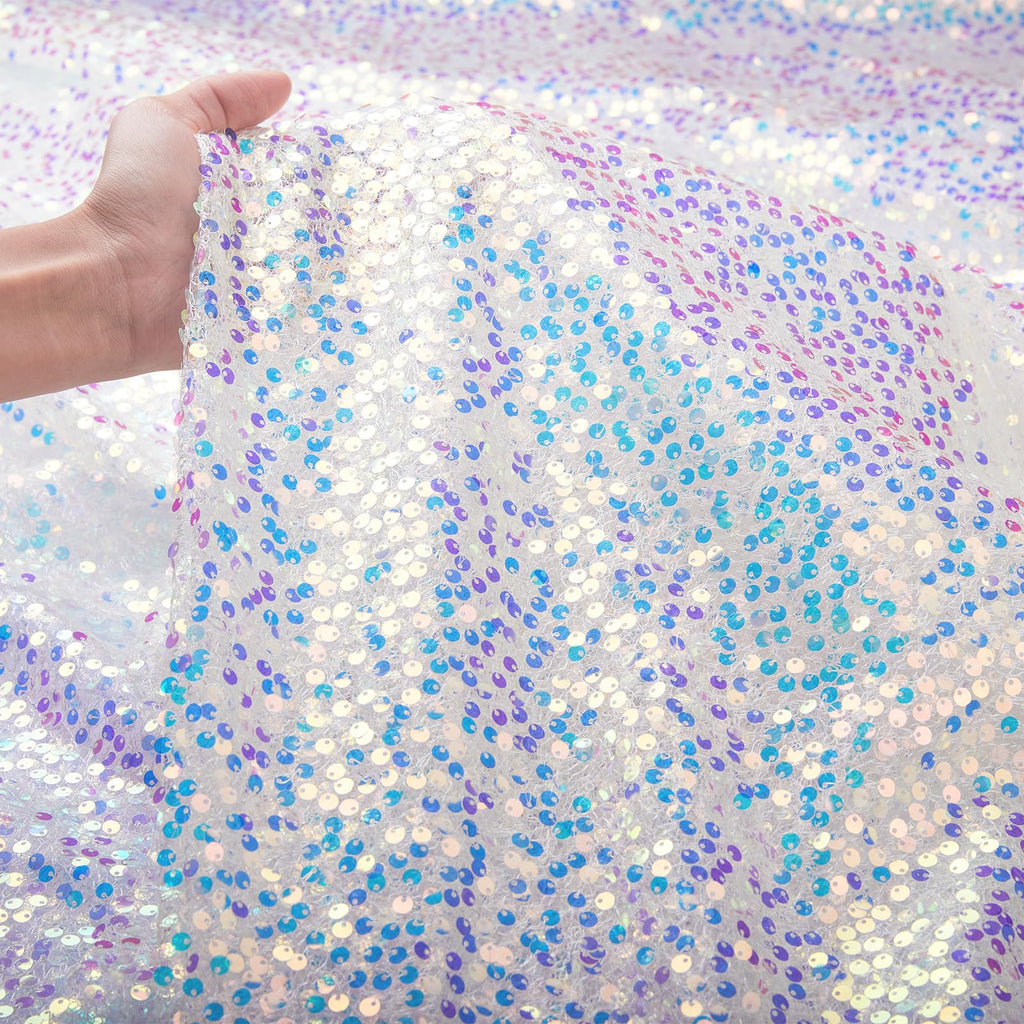 8 Yard White Sequin Fabric Iridescent Glitter Mesh Sheer Fabrics