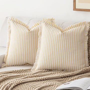 Throw Pillow Covers 20x20 Boho Striped Pillow Cases with Tassel