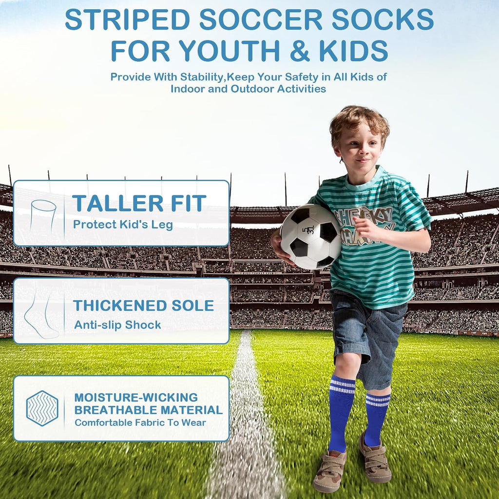 3 Pairs Kids Soccer Socks Striped Knee High Tube Socks Football Uniform Sports Socks for Boys Girls Old