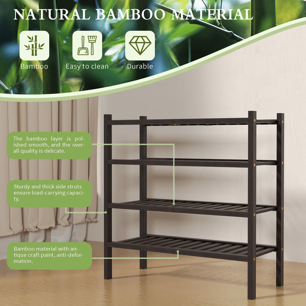 4 Tier (Thick) Bamboo Shoe Rack for Closet Free Standing Wood Shoe Shelf Small Space Stackable 27"x12"x28" (Black