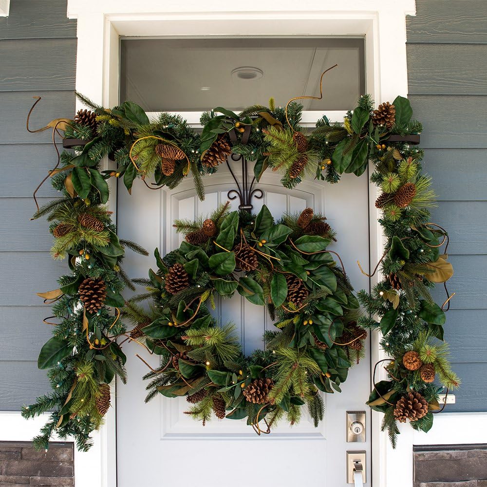 30 Inch Pre-Lit Artificial Christmas Wreath, Magnolia Leaf