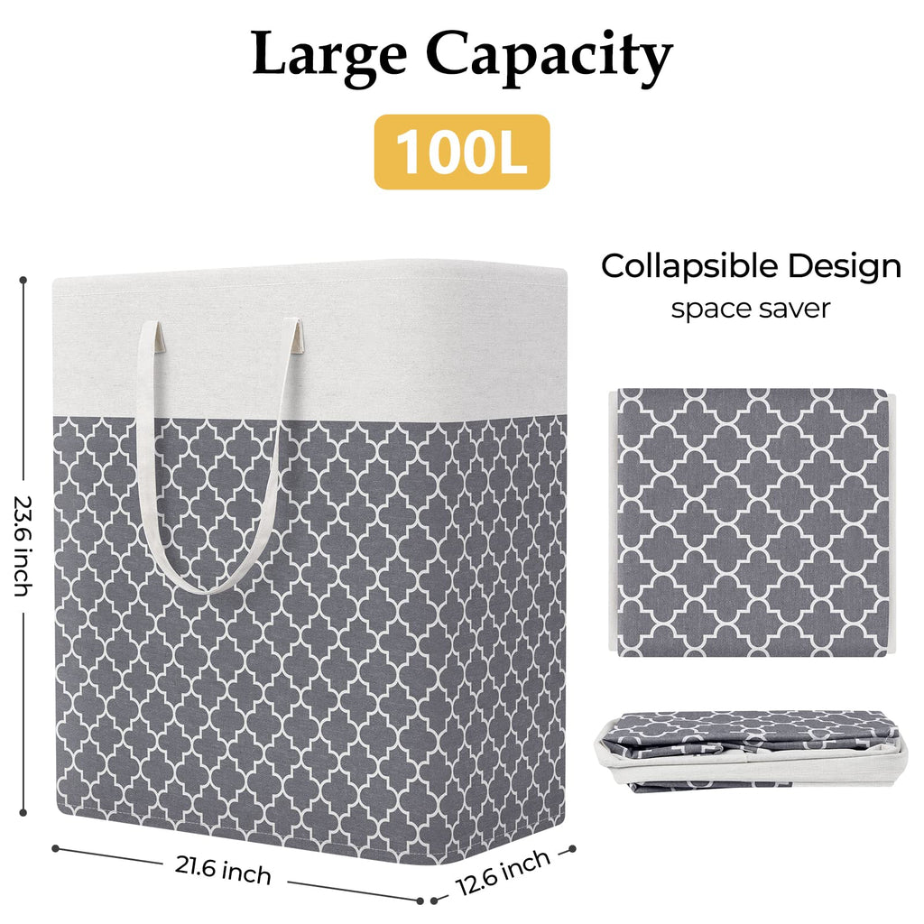 Basket Hamper, 100L Clothes Storage, Clover Grey