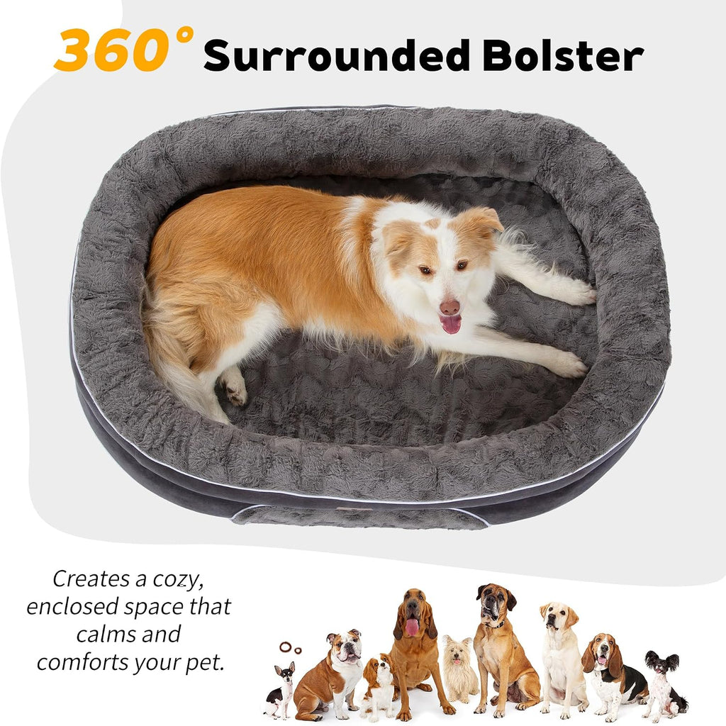 Orthopedic Dog Bed Couch for XLarge Plus Sized Pets with Egg Foam Support, Four-Sided Bolster Cushions, Soft