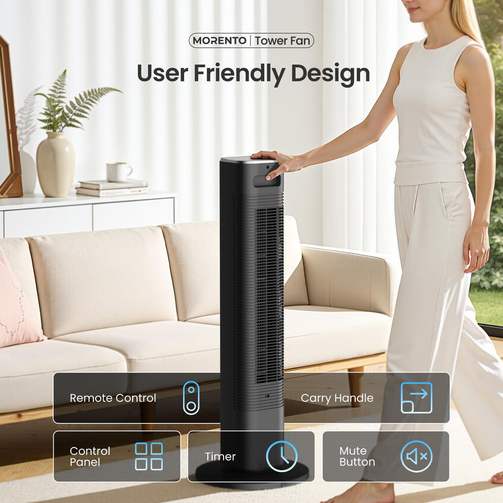 Smart Tower Fan with Remote, WiFi/App/Voice Control, 25dB, Black