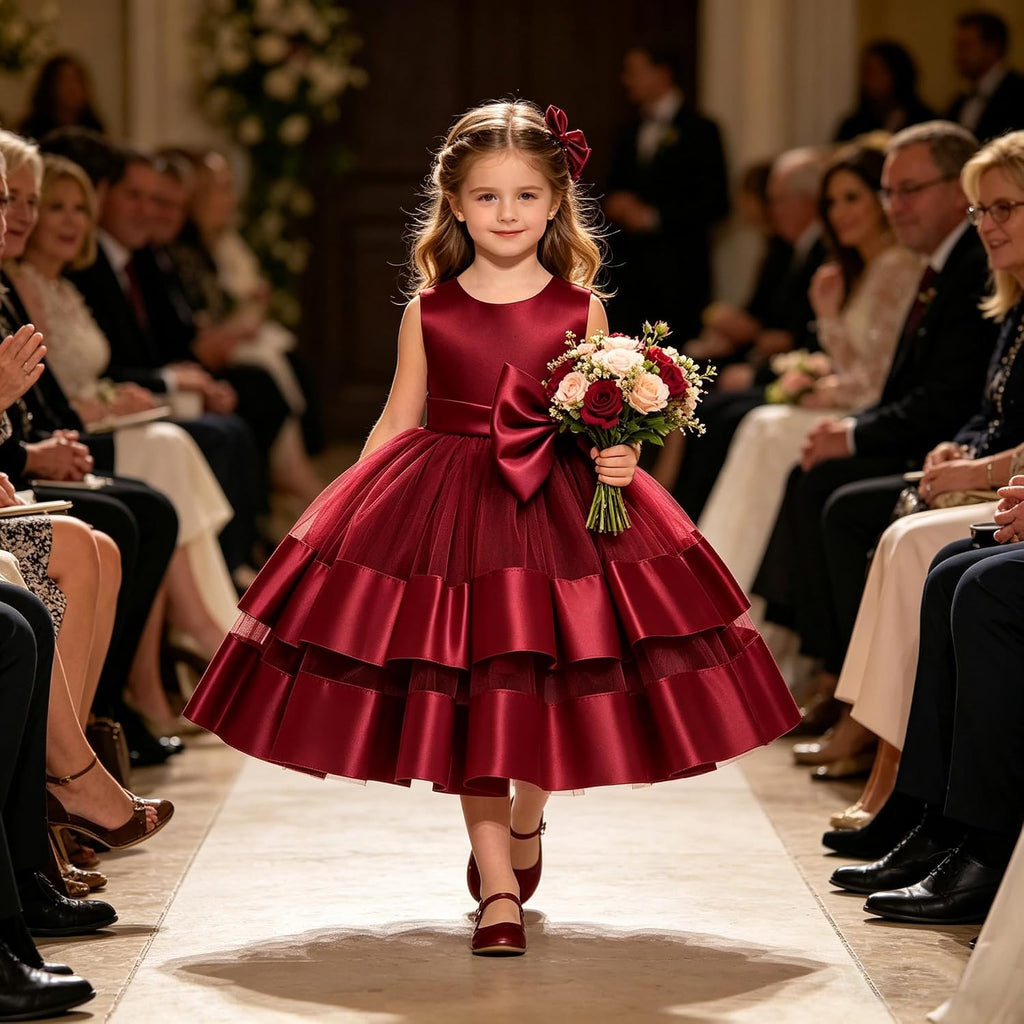 Toddler Girl Bowknot Backless Tutu Gown Ruffle Lace Tulle Dress Baby Party Dresses with Headwear