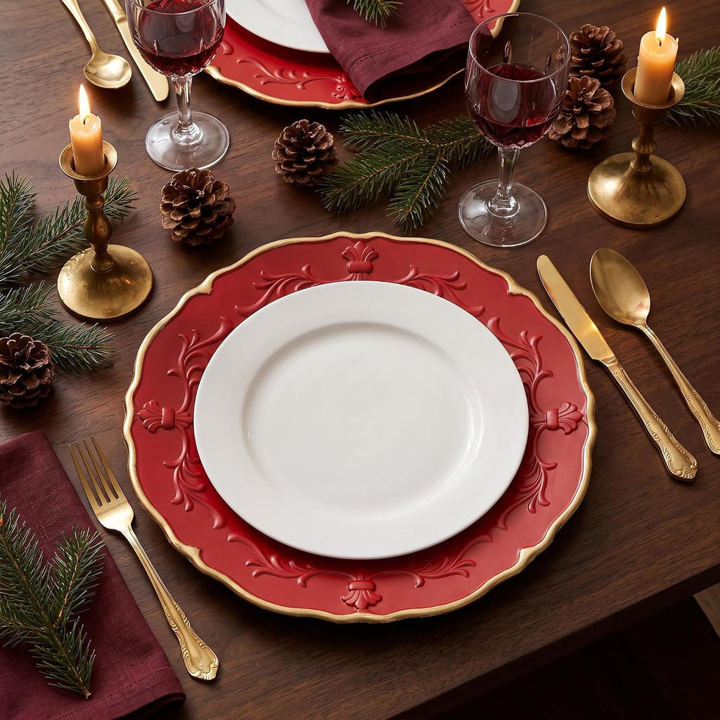 Christmas Red Plastic Charger Plates Set of 6