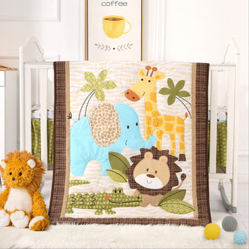 Safari Crib Bedding Set for Boys Girls, Premium 3-Piece Baby Bedding Set Safari Crib Bed Set Soft with Crib