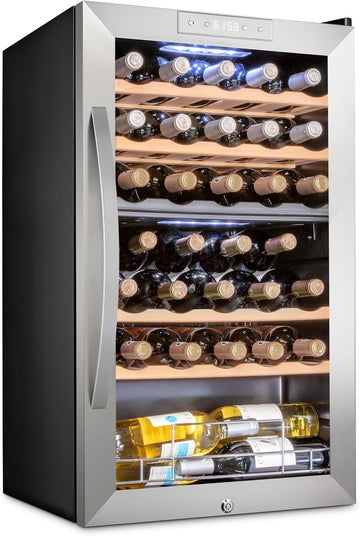 33 Bottle Dual Zone Wine Cooler Refrigerator w/Lock - Large Freestanding Wine Ce