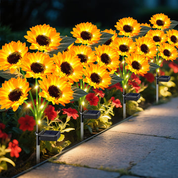 Solar Lights Outdoor Garden Decor 4 Pack, 24 Sunflower, Waterproof