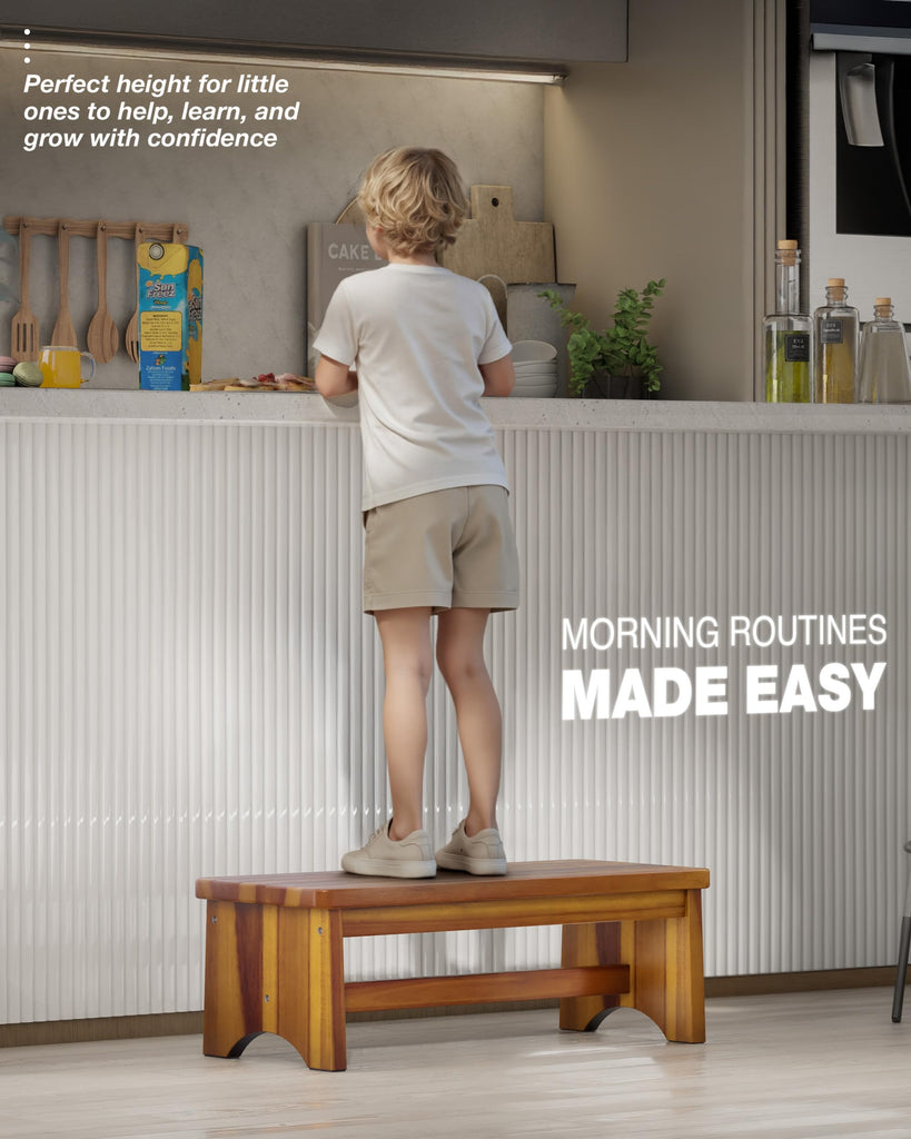 Extra Wide 26in Wooden Step Stool, Heavy Duty, Holds Up to 375 lbs