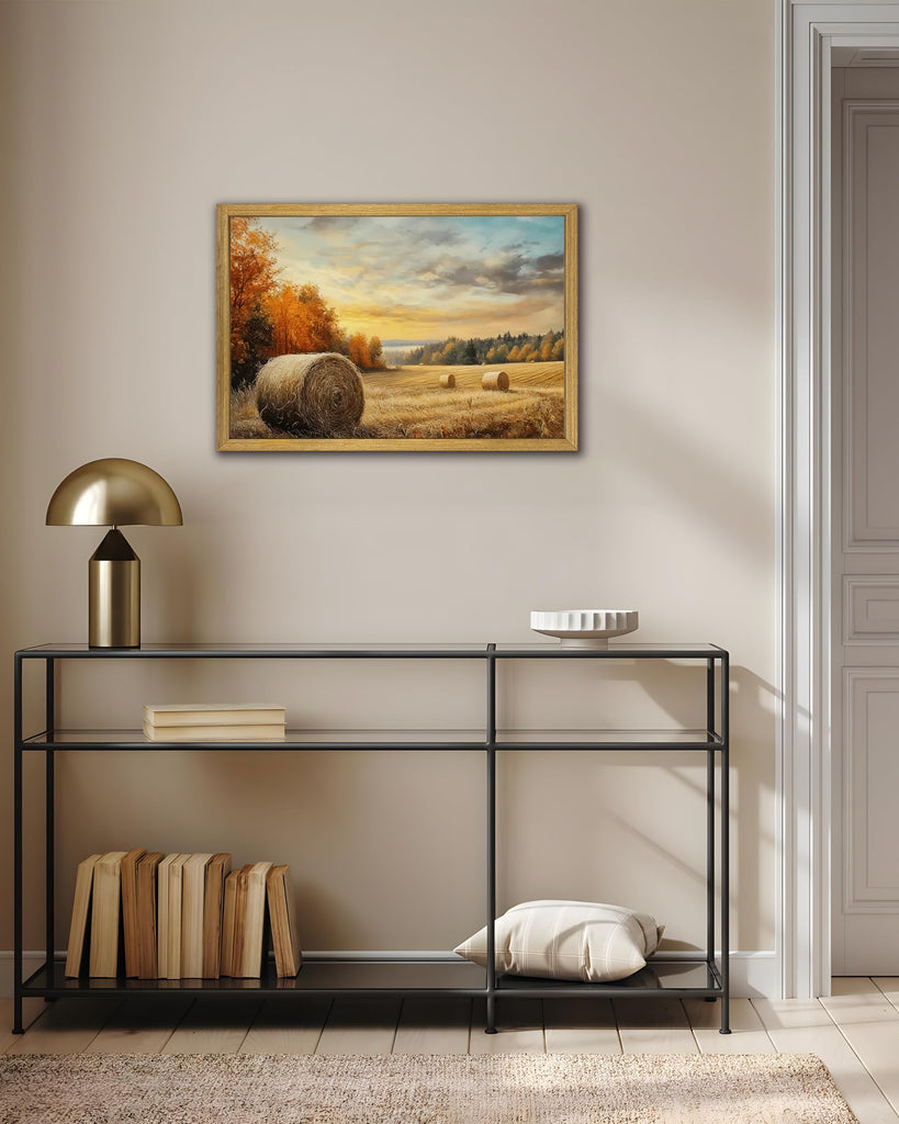 Wood Framed Vintage Canvas Wall Art, Autumn Countryside Nature Scene Prints 16x24 Inch, Farmhouse Wall Decor Poster