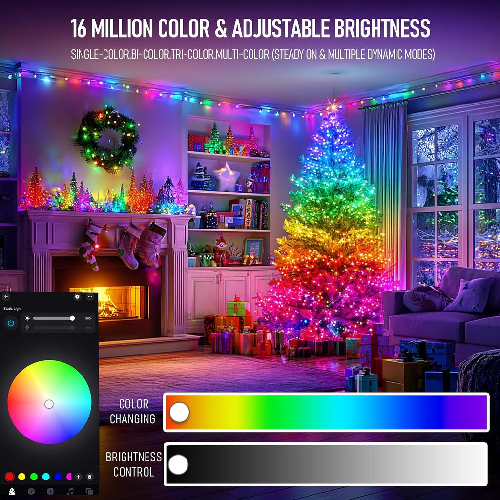 Bright Smart Christmas Tree Lights, 448 LED Color Changing Waterfall Tree Topper Lights with Remote & APP, 8.2FT X 16