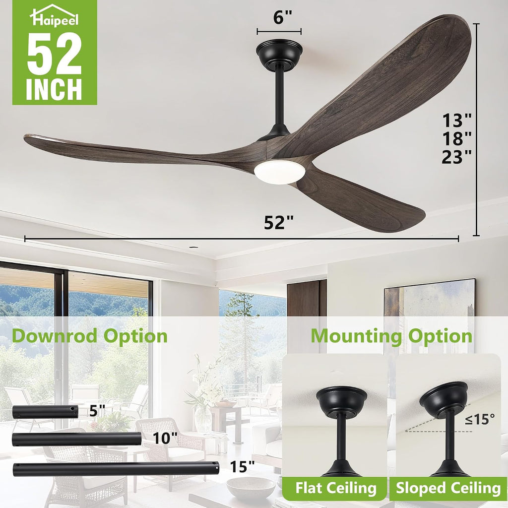 Inspired Maverick Style 52 Inch Farmhouse Rustic Ceiling Fans with Lights, Dimmable Solid Wood Outdoor Ceiling Fan with Light and Remote Control 3 Blades Propeller Ceiling Fans for Patios Indoor Bedroom, Deep Brown A101-B0F93YGG7L