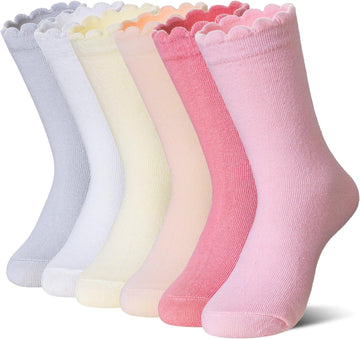 Ruffle Crew Socks Little Kids School Uniform Cute Cotton Frilly Dress Socks 6 Pairs