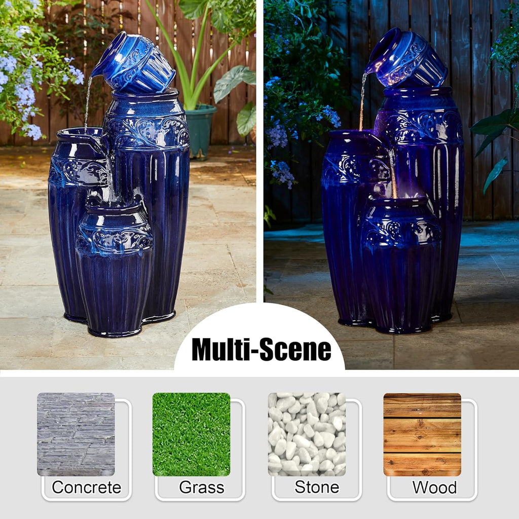 35.5" H Oversized Outdoor Water Fountain with LED Lights and Pump
