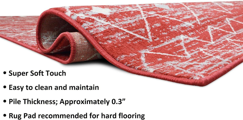HR - Moroccan Trellis Motif Rug 5x7 Rustic Berber Tribal Pattern Moroccan Décor Carpet Flooring Red and Grey