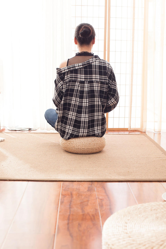 Straw Flat Seat Cushion, Handmade Floor Pouf Mat, Ottoman Footstool for Meditation, Zen, Yoga Practice or Buddha