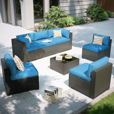 Aoxun Patio Furniture Set, 7 Piece Outdoor Sectional Sofas with Waterproof Cover