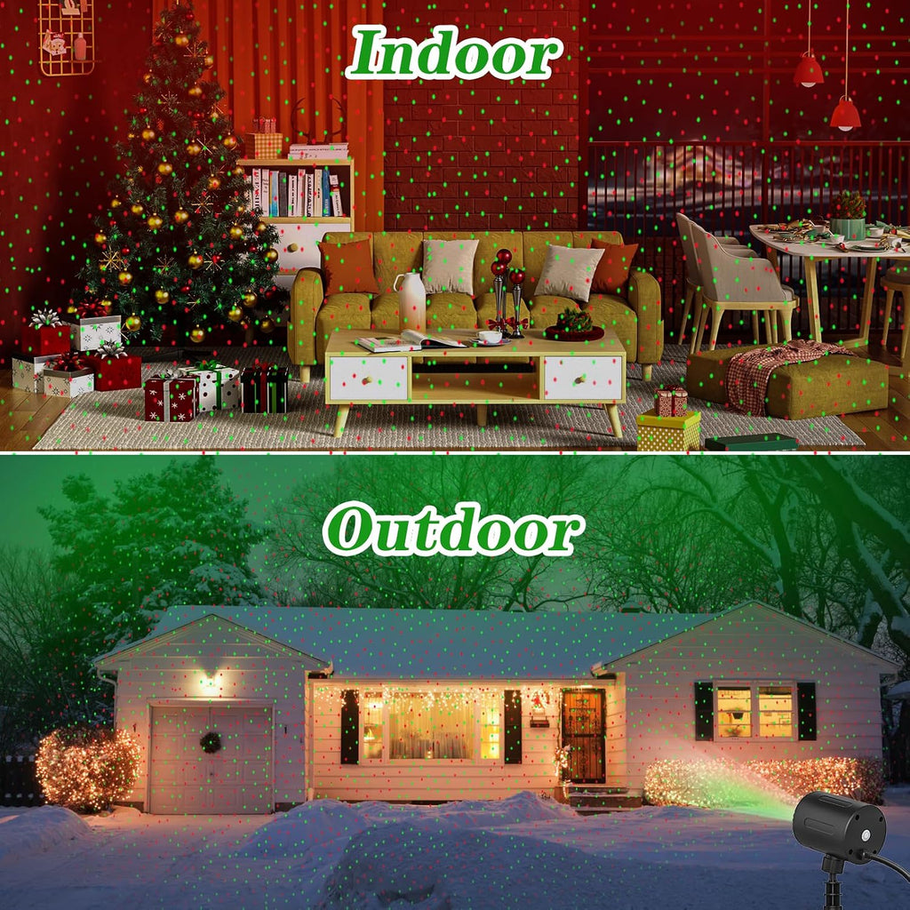 Laser Christmas Projector Lights Outdoor, Red and Green Starry Laser Projector Light, IP65 Waterproof, Remote Control