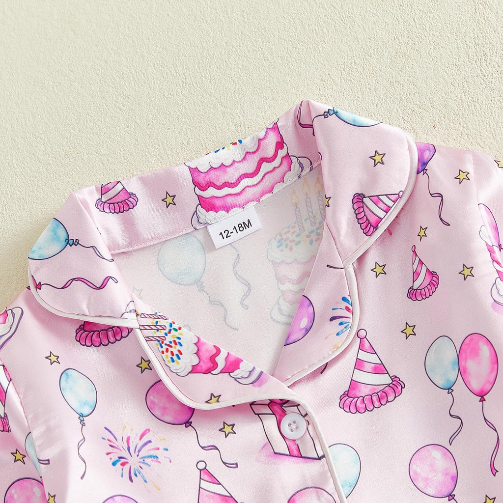 Kids Toddler Girl Pajamas Fuzzy Trim Button Down Shirt Pants