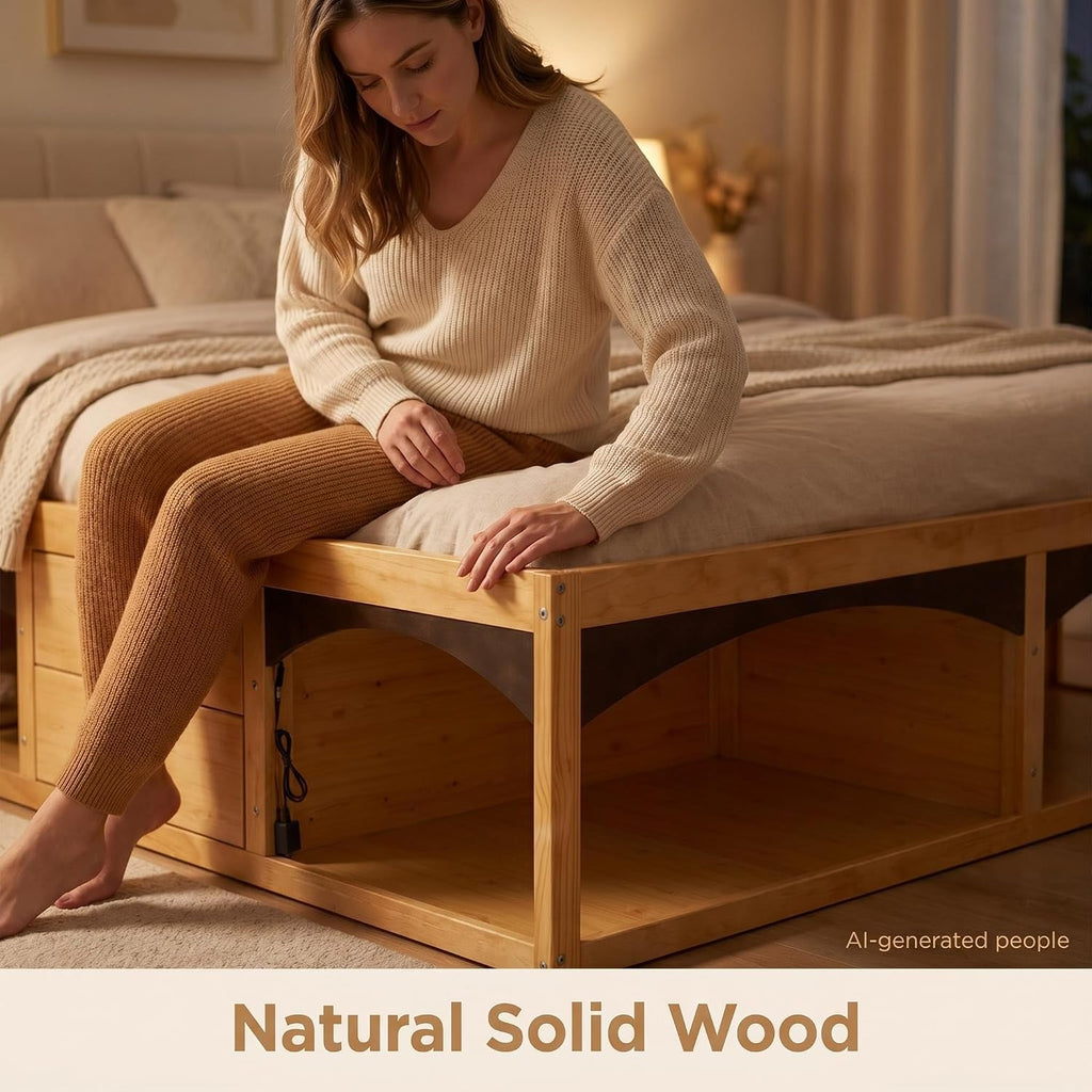 22" H Japanese Wood Bed Frame with Storage Drawers
