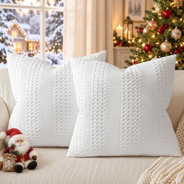 2 Pack Bamboo Fiber Pillow Covers - Waffle Weave, Ultra Soft & Breathable, Euro Shams Cotton Throw Pillow for Couch