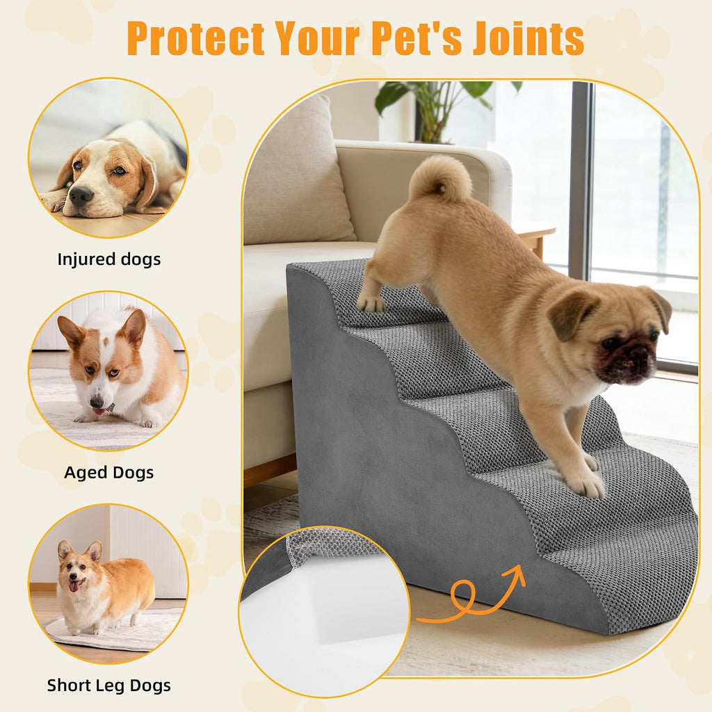 5-Step Dog Stairs for Large Dogs and Cats, 22in H Dog Steps