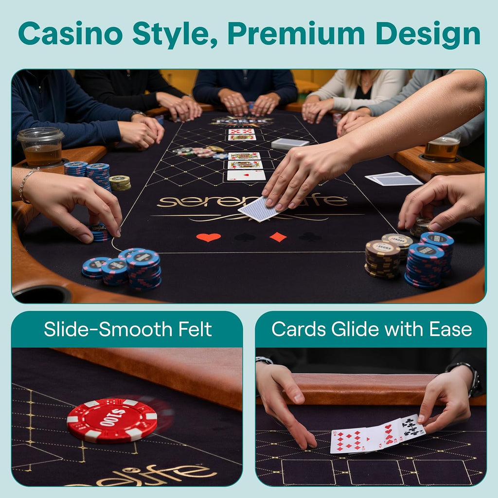 7ft Poker Table for 10 Players - Heavy Duty Oval Texas Hold'em Casino Table for Game Room, 25mm Reinforced Metal