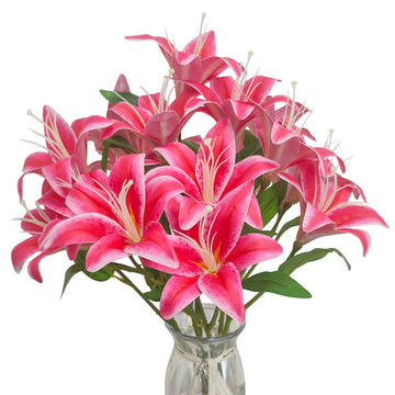 Artificial Lily, 6 Pcs Faux Lily, 23 Inch Long Stem Tiger Lily Branch with 3 Full Blooms and 4 Leaves, Latex Real