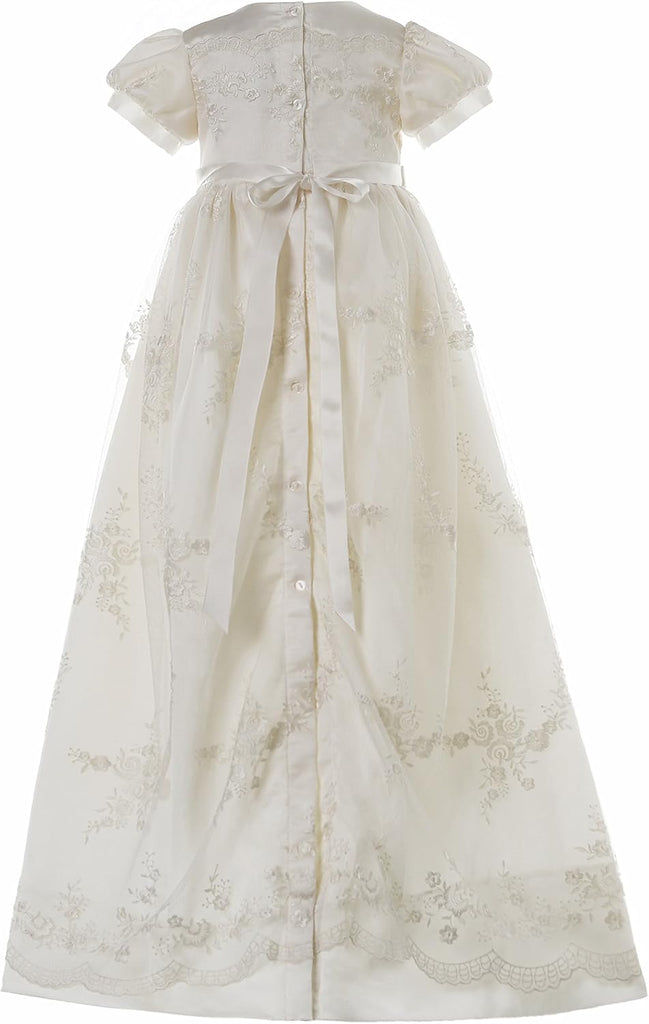 Baby Girls Newborn Christening Embroidered Gown Dress Outfit with Headband,0