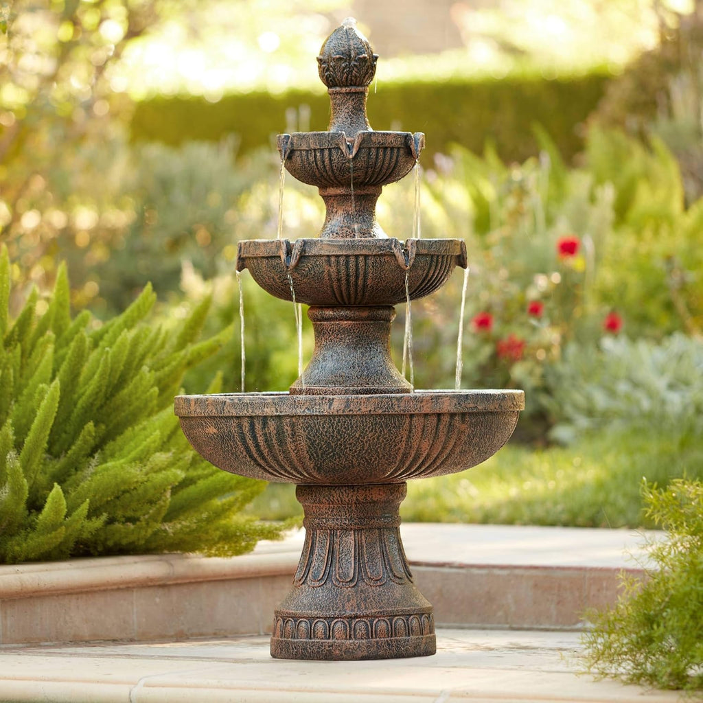 Ravenna 43" High Large Italian Indoor Outdoor Decor Faux Stone Floor Fountain Standing Waterfall 3-Tier Basin Tall