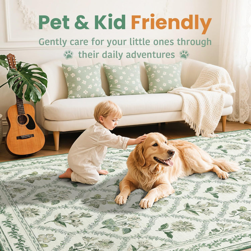 Checkered Rug Area Rugs - Stain Resistant & Non-Slip Backing Vintage Boho Floral Design Rug,Durable &