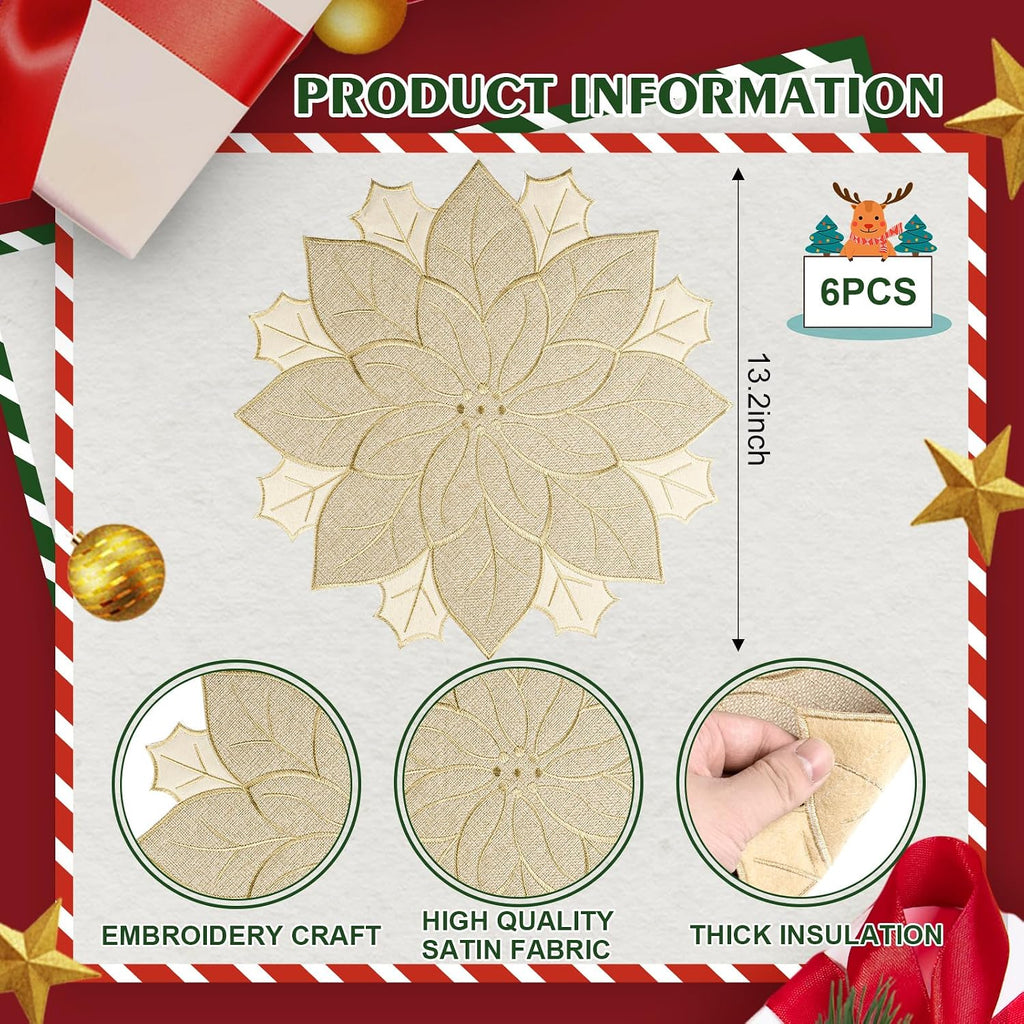 Christmas Placemats Set of 6 Christmas Decorations Indoor Round Placemats for Winter Holiday Party Kitchen Dinning