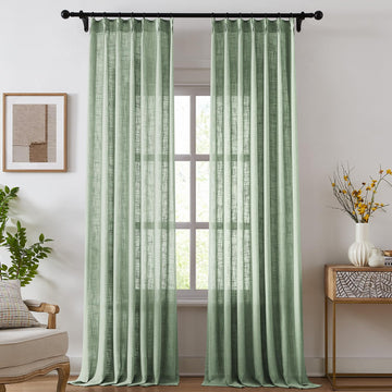 Pinch Pleated Linen Curtains, Light Filtering Sheer Curtains 84 inches Long, Farmhouse Natural Pinch Pleat Drapes