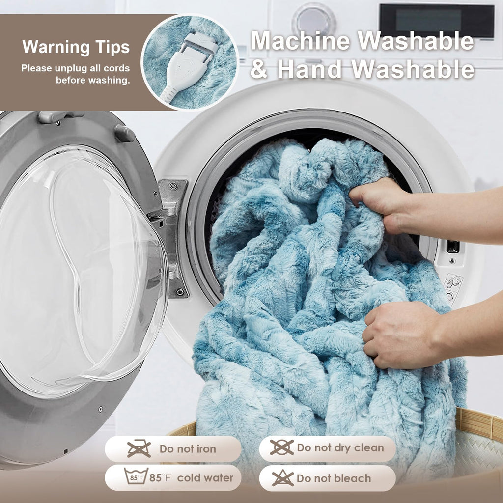 Heated Blanket Throw, Soft Electric Blanket 50x60in, Light Blue