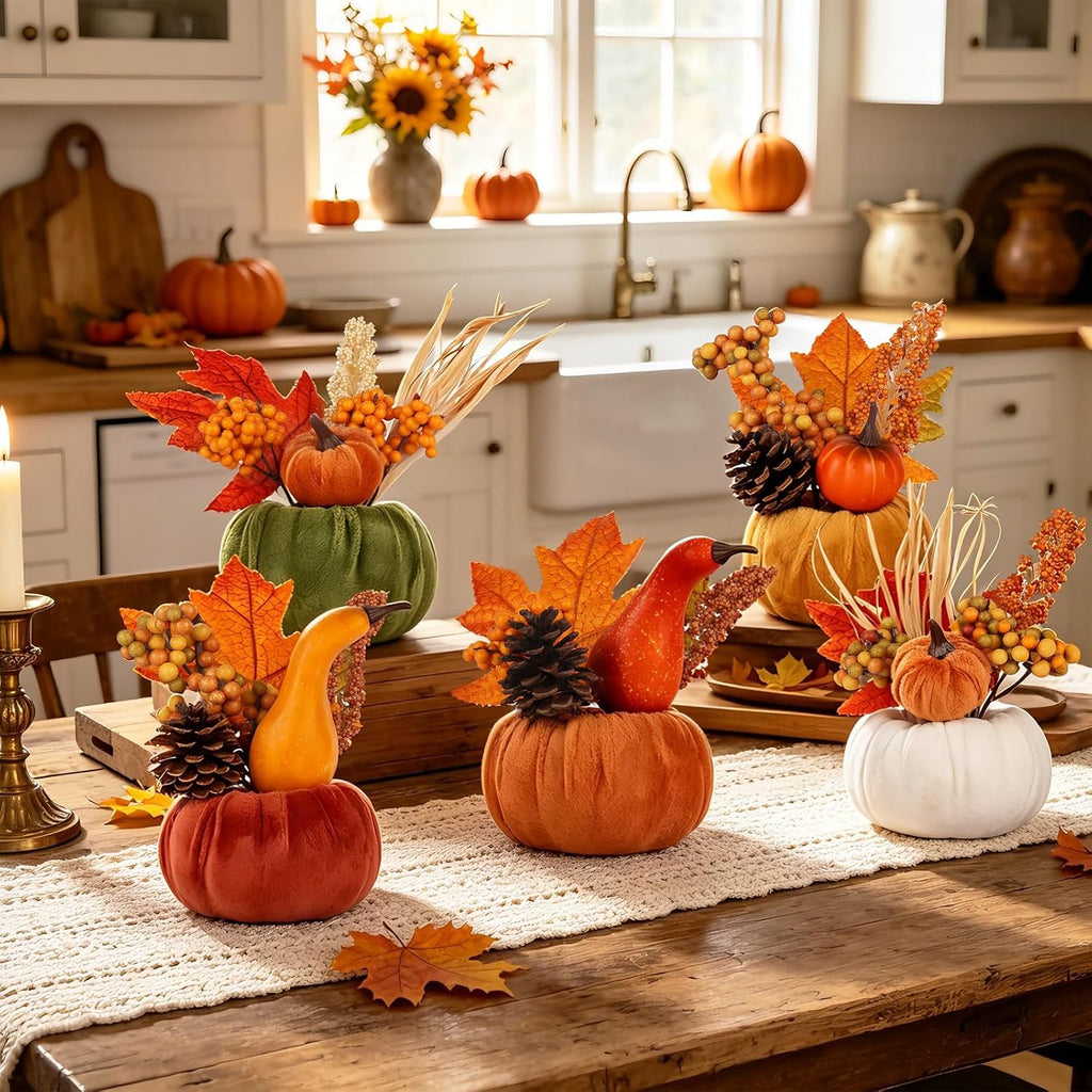 Fall Thanksgiving Pumpkins Decor for Autumn Home Indoor Decorations - Set of 5